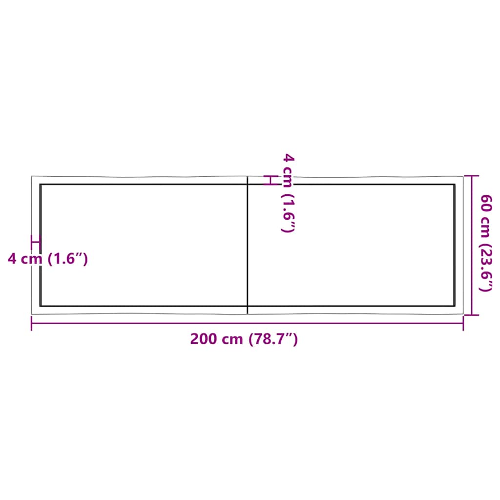 Table Top Dark Brown 200x60x(2-6) cm Treated Solid Wood Live Edge