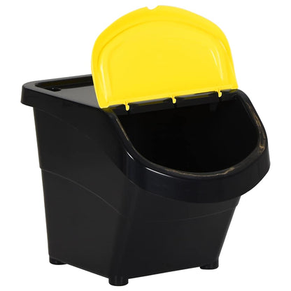 Stackable Waste Bins with Lids 3 pcs Black PP 78 L