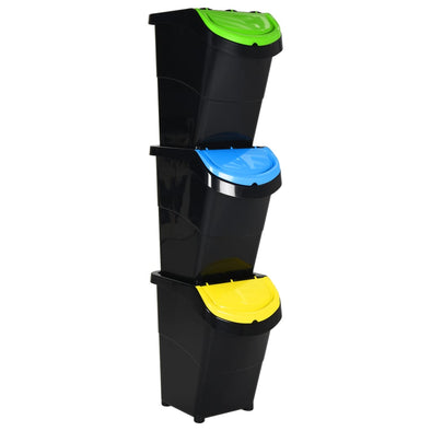 Stackable Waste Bins with Lids 3 pcs Black PP 120 L