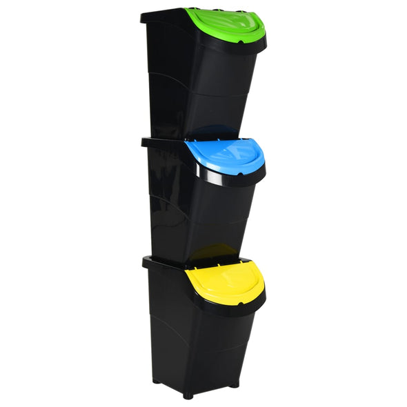 Stackable Waste Bins with Lids 3 pcs Black PP 120 L