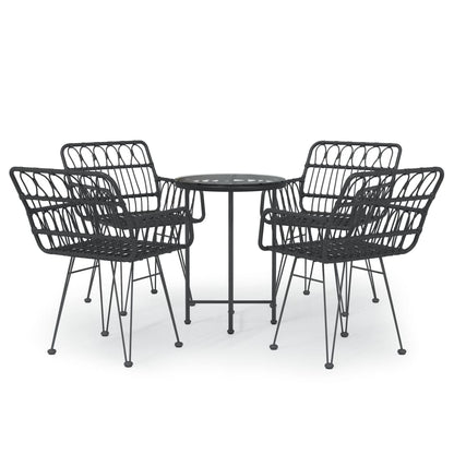 Garden Dining Set | Black | PE rattan, steel, tempered glass