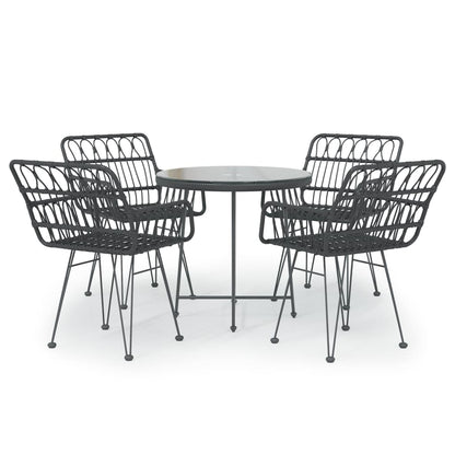 5 Piece Garden Dining Set Black Poly Rattan