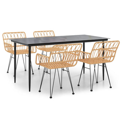 Garden Dining Set | Black | Polyethylene Rattan, Steel, Tempered Glass