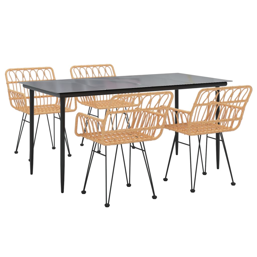 Garden Dining Set | Black | Polyethylene Rattan, Steel, Tempered Glass