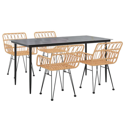 Garden Dining Set | Black | Polyethylene Rattan, Steel, Tempered Glass