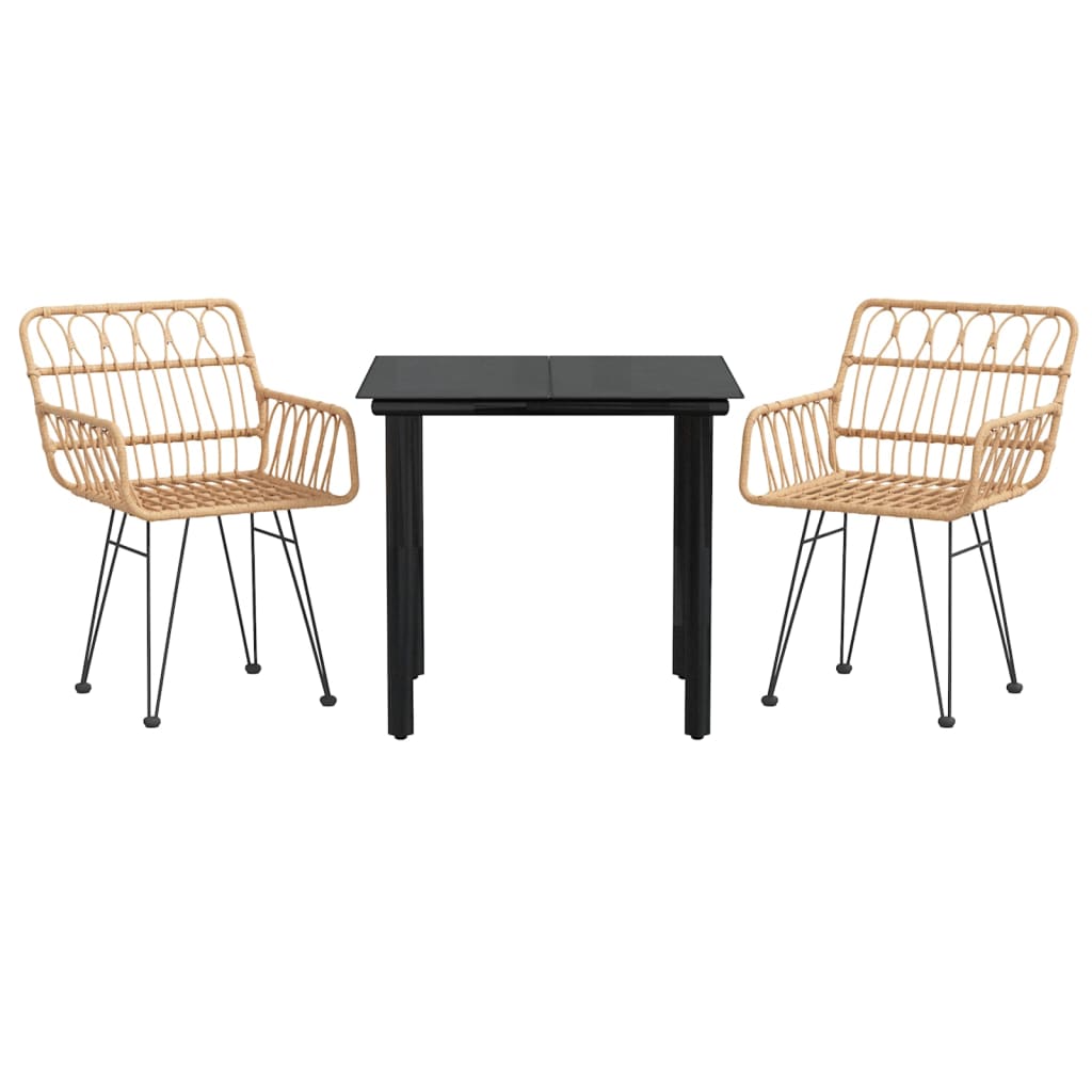 3 Piece Garden Dining Set Poly Rattan