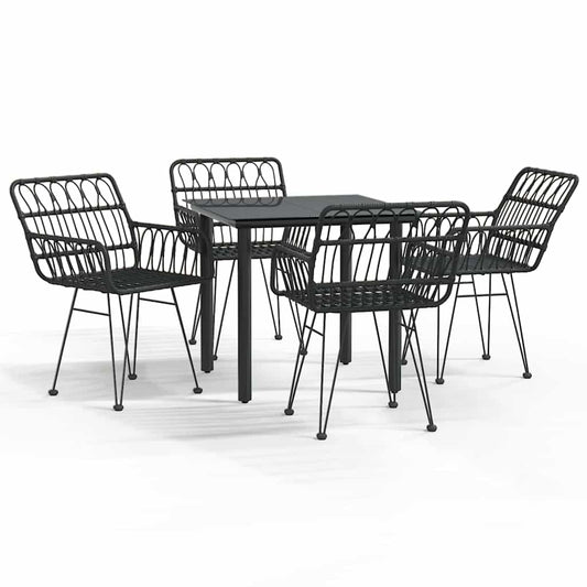 5 Piece Garden Dining Set Black Poly Rattan