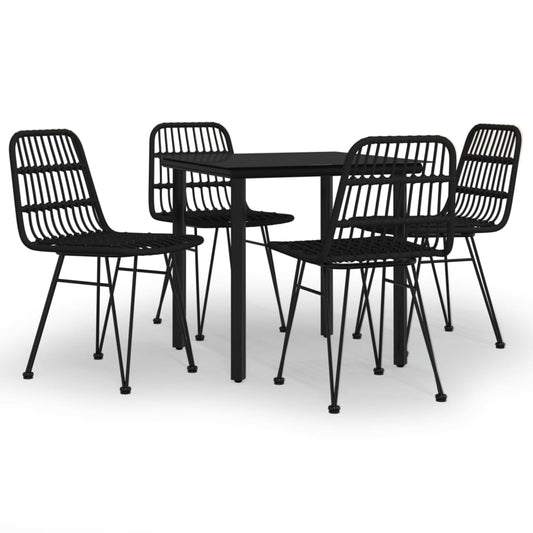 5 Piece Garden Dining Set Black Poly Rattan
