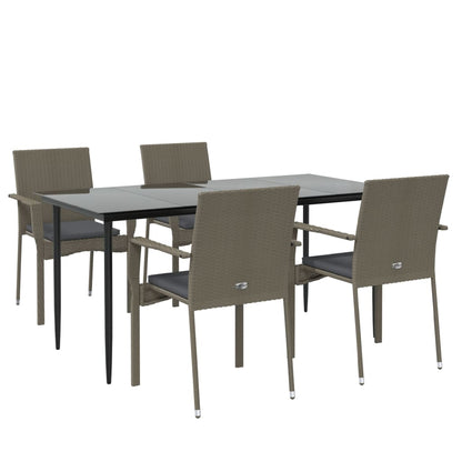 5 Piece Patio Dining Set with Cushions Black and Gray Poly Rattan