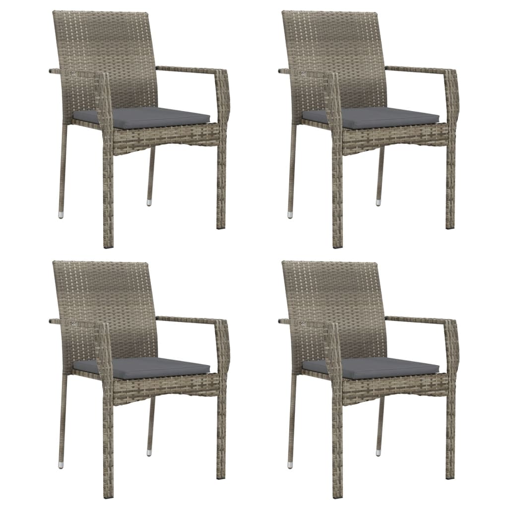 5 Piece Patio Dining Set with Cushions Black and Gray Poly Rattan