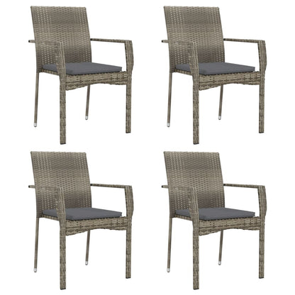 5 Piece Patio Dining Set with Cushions Black and Gray Poly Rattan