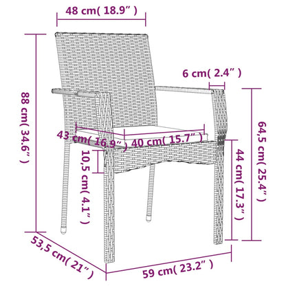 5 Piece Patio Dining Set with Cushions Black and Gray Poly Rattan