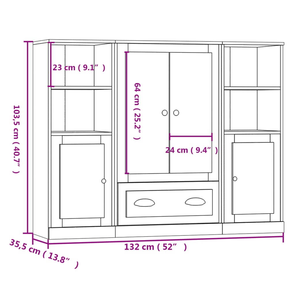 Highboards 3 pcs Grey Sonoma Engineered Wood