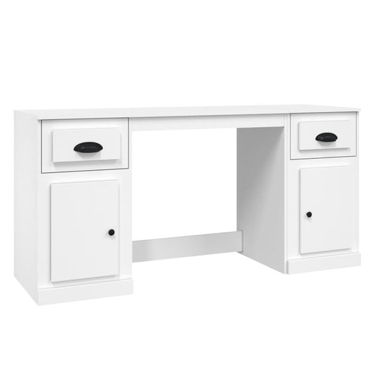 Desk with Cabinet White Engineered Wood