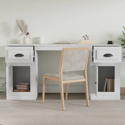 Desk with Cabinet White Engineered Wood