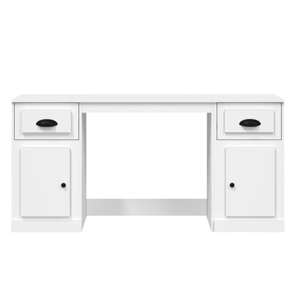 Desk with Cabinet White Engineered Wood