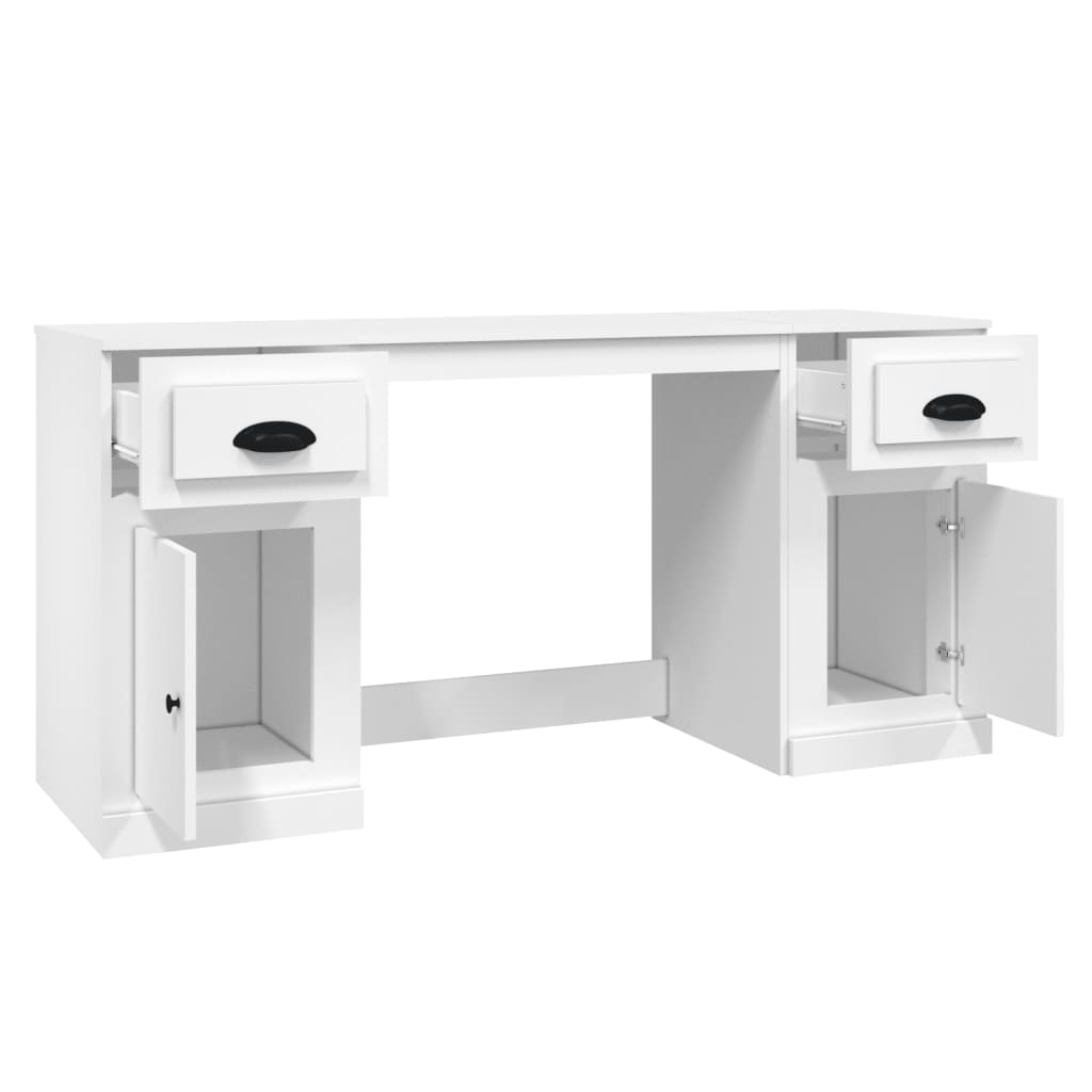 Desk with Cabinet White Engineered Wood