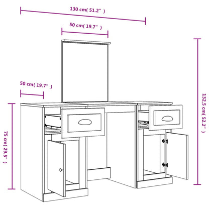 Dressing Table with Mirror Sonoma Oak 130x50x132.5 cm