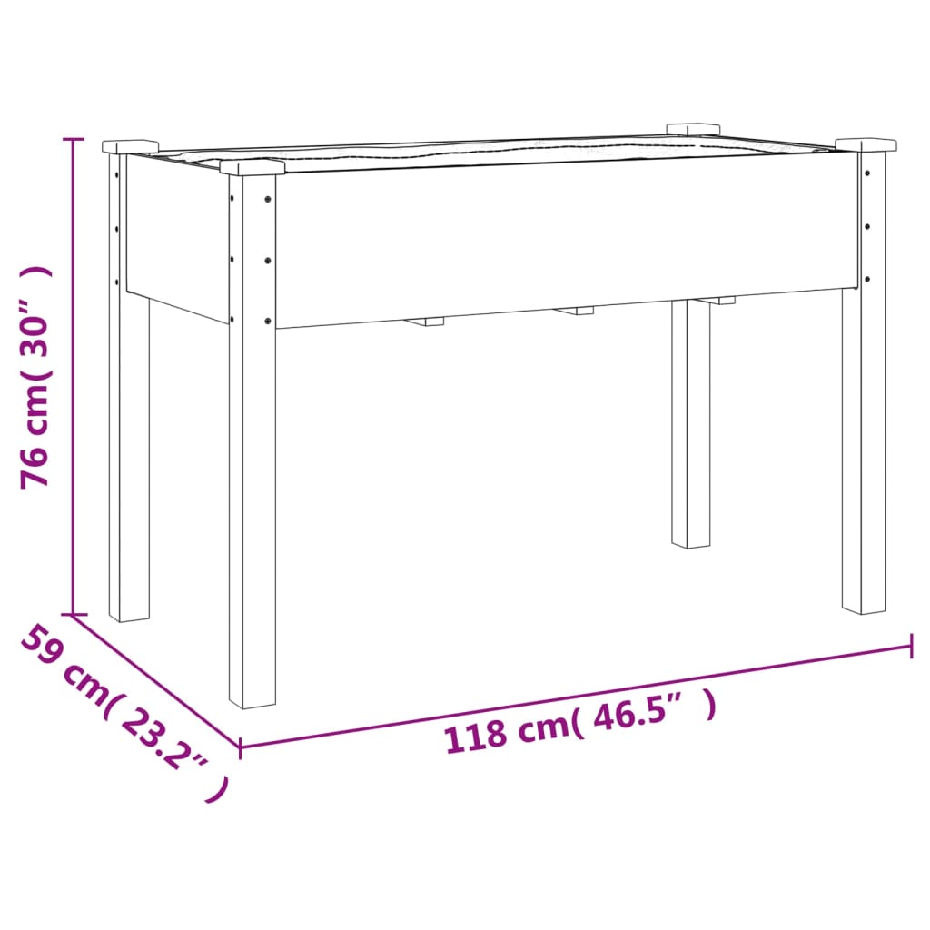 Planter with Liner Brown 118x59x76 cm Solid Wood Fir