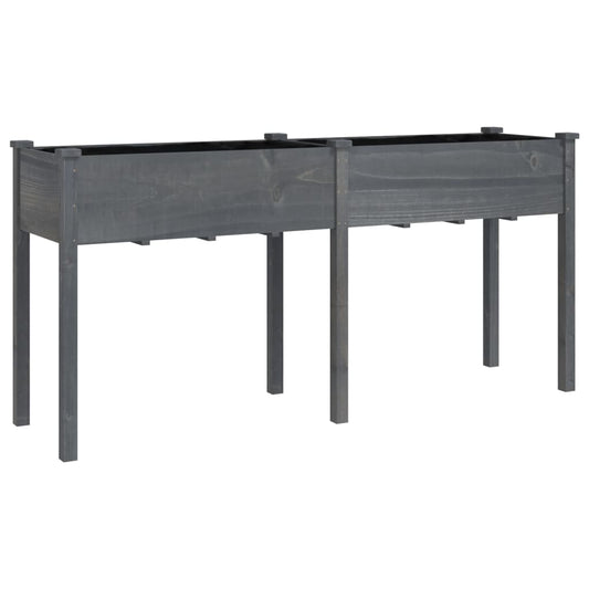Planter with Liner Grey 161x45x76 cm Solid Wood Fir