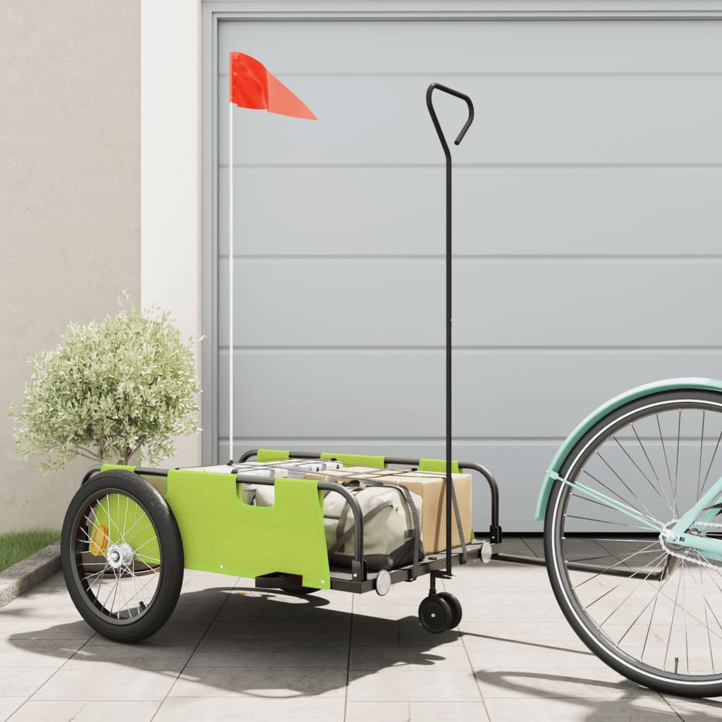 Bike Trailer Green and Black Oxford Fabric and Iron