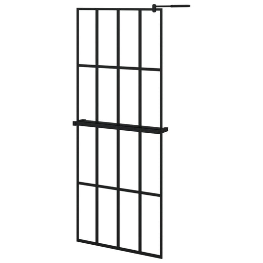 Walk-in Shower Wall with Shelf Black 80x195 cm ESG Glass&Aluminium