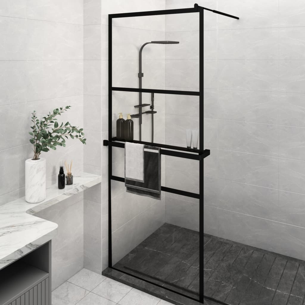 Walk-in Shower Wall with Shelf Black 80x195 cm