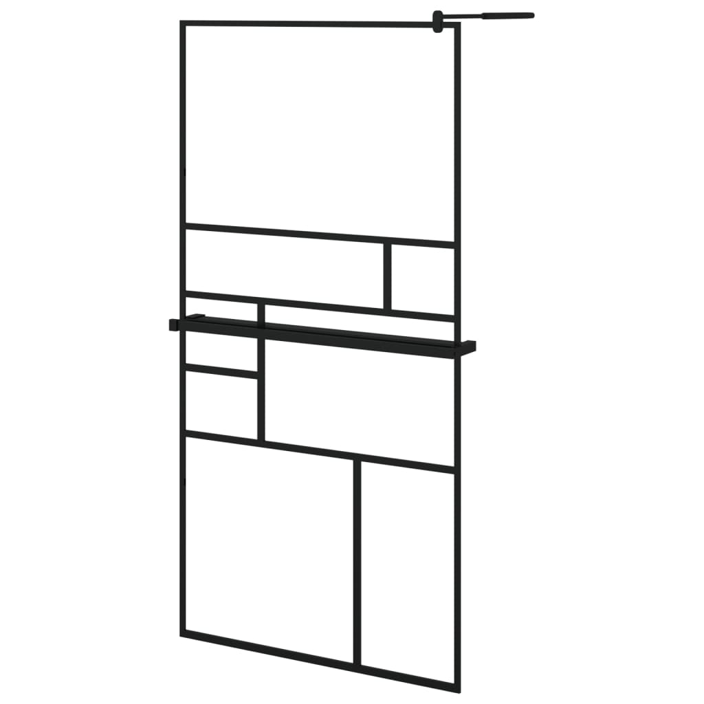 Walk-in Shower Wall with Shelf Black 39.4"x76.8" ESG Glass&Aluminum
