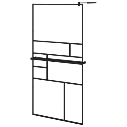 Walk-in Shower Wall with Shelf Black 39.4"x76.8" ESG Glass&Aluminum