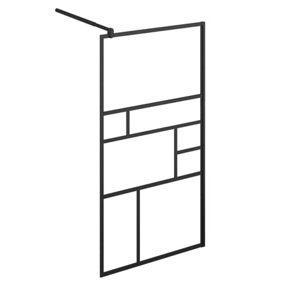 Walk-in Shower Wall with Shelf Black 39.4"x76.8" ESG Glass&Aluminum