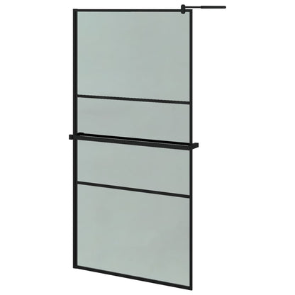 Walk-in Shower Wall with Shelf Black 39.4"x76.8" ESG Glass&Aluminum