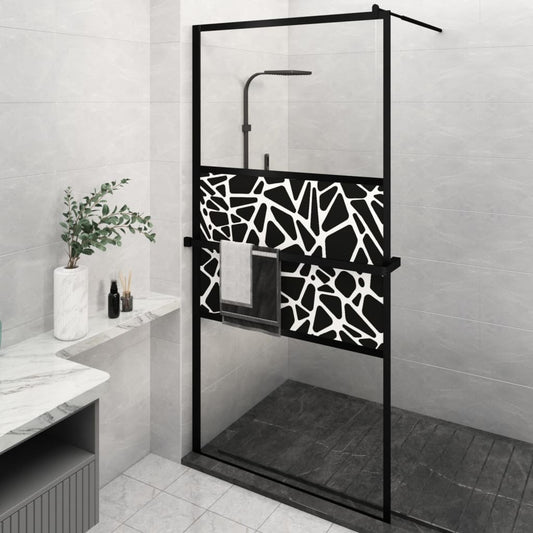 Walk-in Shower Wall with Shelf Black 115x195 cm