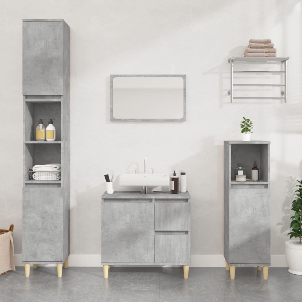 3 Piece Bathroom Cabinet Set Concrete Grey Engineered Wood