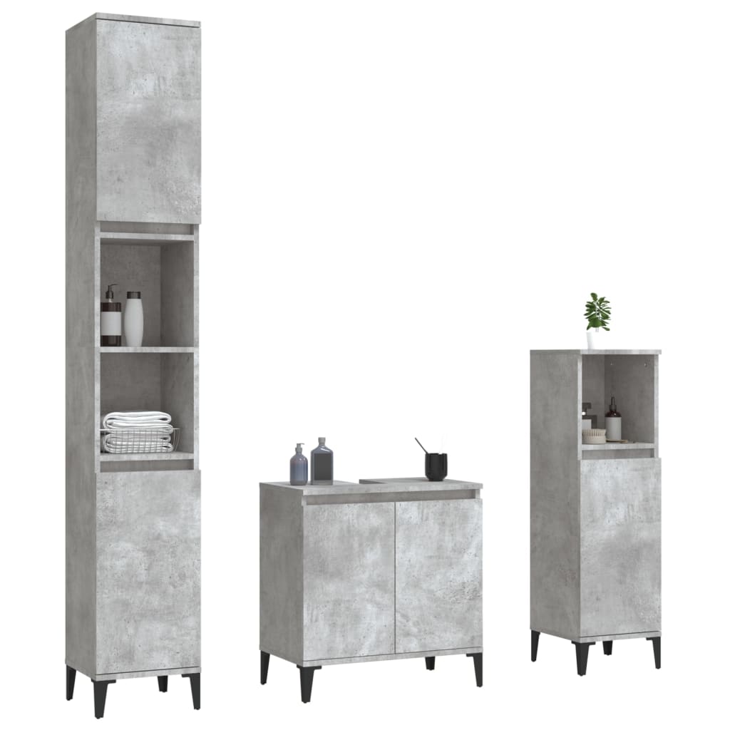 3 Piece Bathroom Furniture Set Concrete Grey Engineered Wood