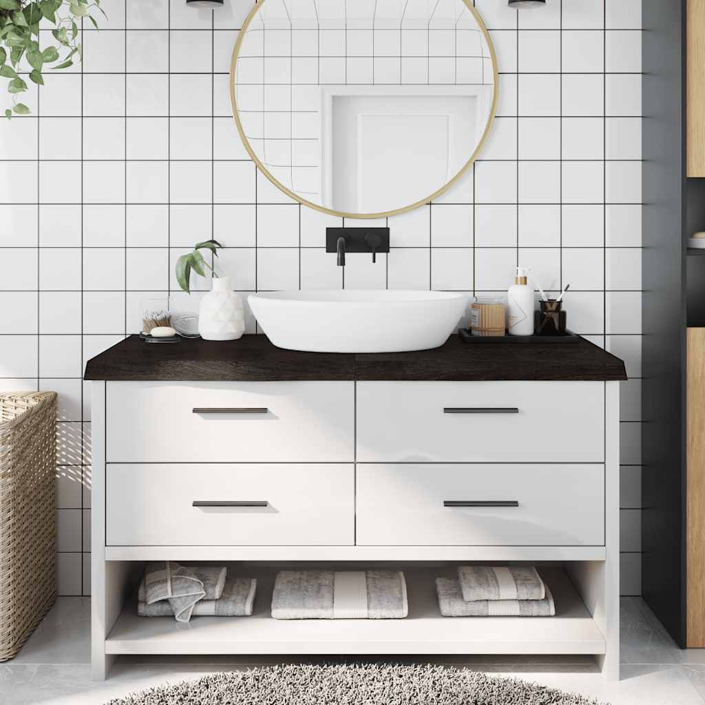 Bathroom Countertop Dark Brown 140x60x(2-6) cm Treated Solid Wood