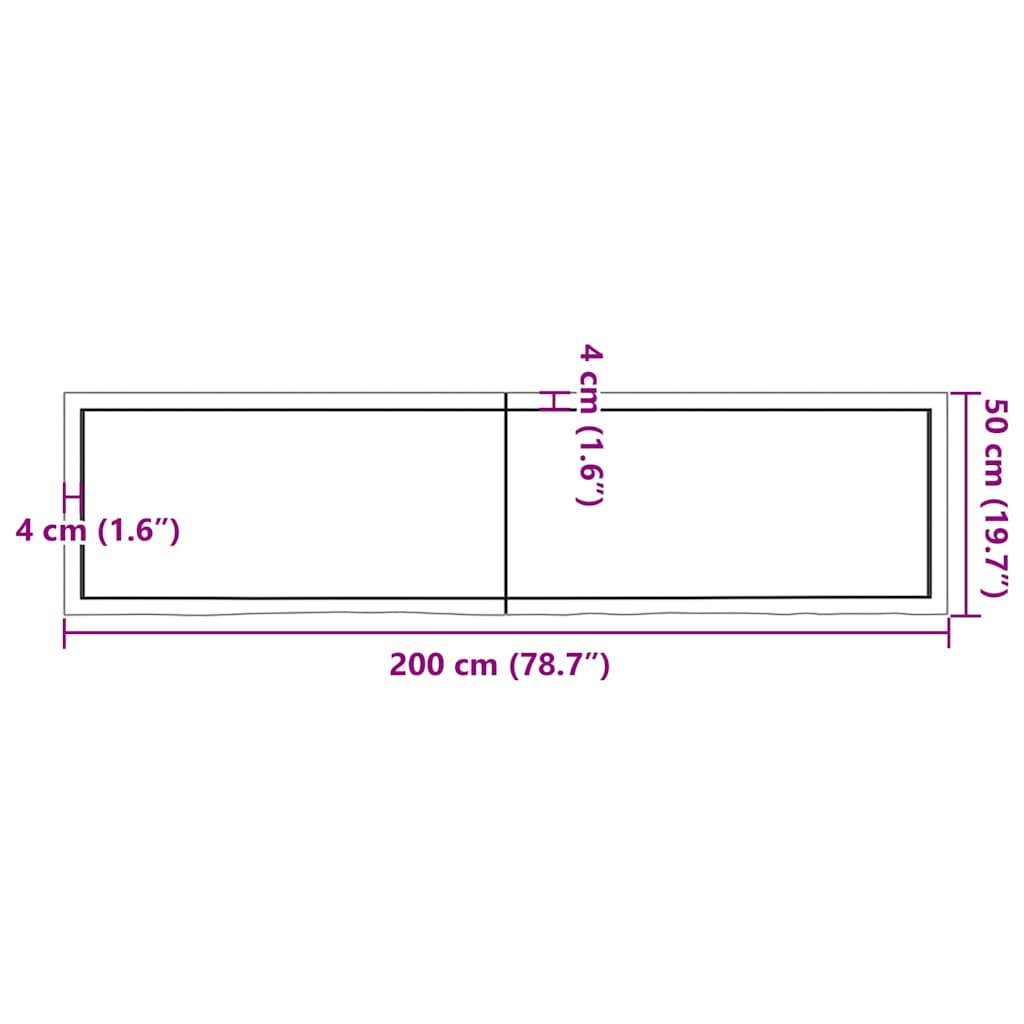 Table Top Dark Brown 200x50x(2-4) cm Treated Solid Wood Oak