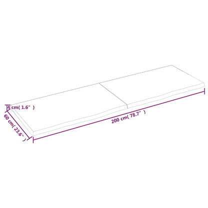 Table Top Dark Brown 200x60x(2-4) cm Treated Solid Wood Oak