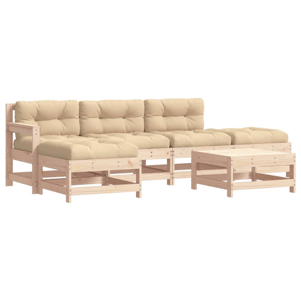 6 Piece Patio Lounge Set with Cushions Solid Wood