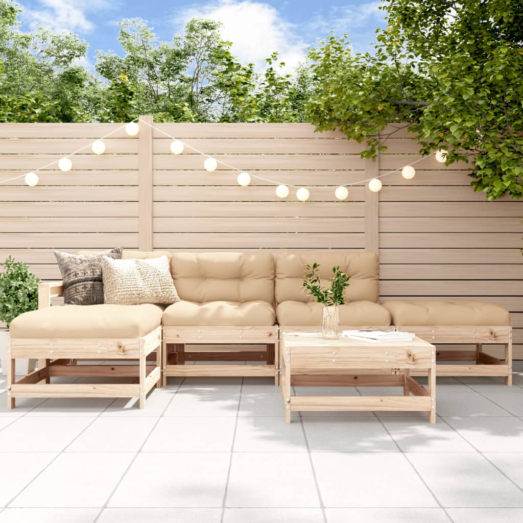6 Piece Patio Lounge Set with Cushions Solid Wood