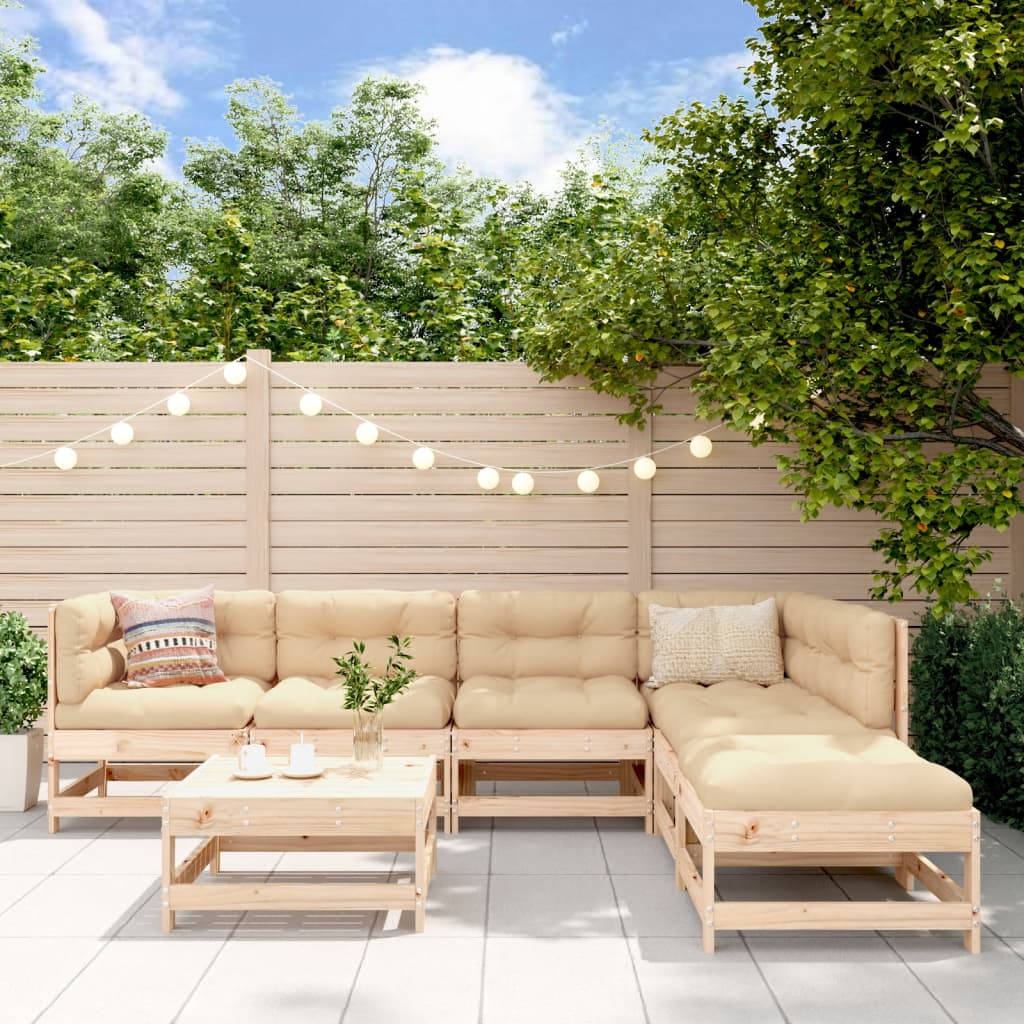 7 Piece Patio Lounge Set with Cushions Solid Wood