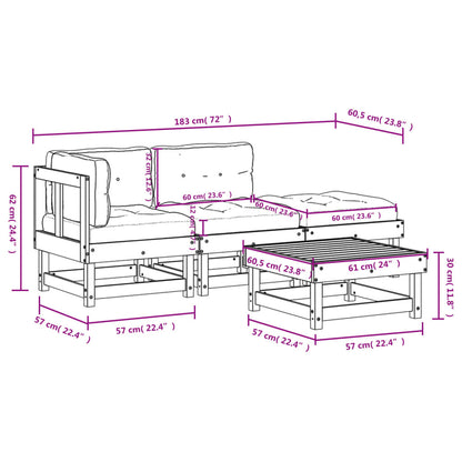 4 Piece Patio Lounge Set with Cushions Solid Wood