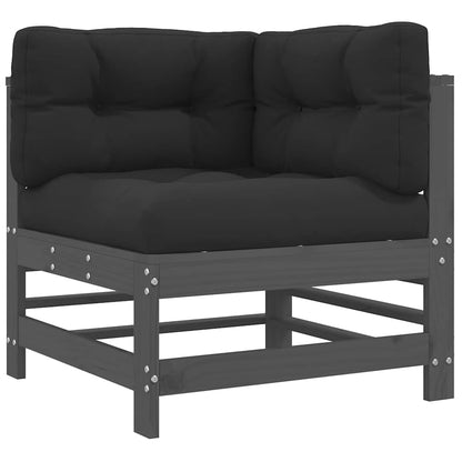 3 Piece Garden Lounge Set with Cushions Grey Solid Wood