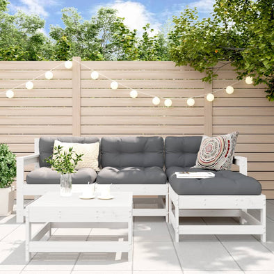 5 Piece Patio Lounge Set White Solid Wood Pine