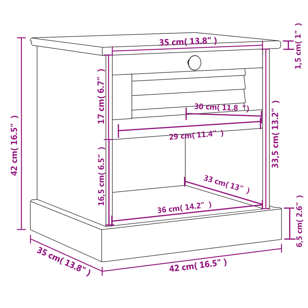 Bedside Cabinet "VIGO" White 42x35x42 cm Solid Wood Pine