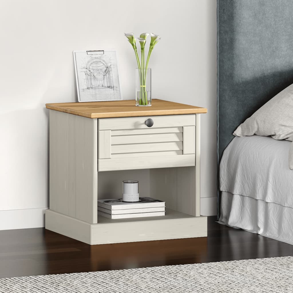 Bedside Cabinet "VIGO" White 42x35x42 cm Solid Wood Pine