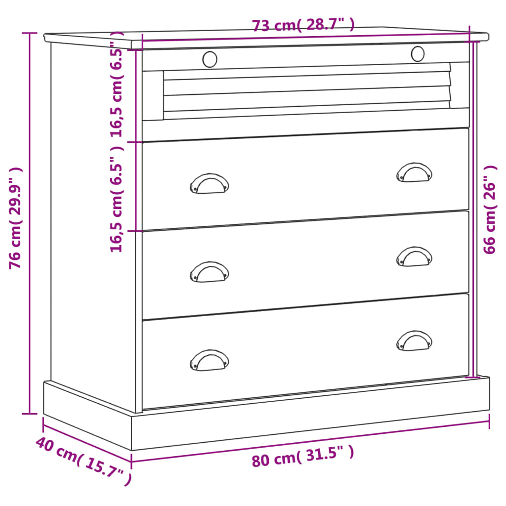 Chest of Drawers VIGO Grey 80x40x76 cm Solid Wood Pine
