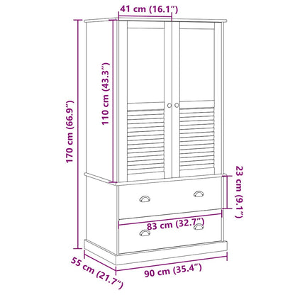 Wardrobe VIGO Grey 90x55x170 cm Solid Wood Pine