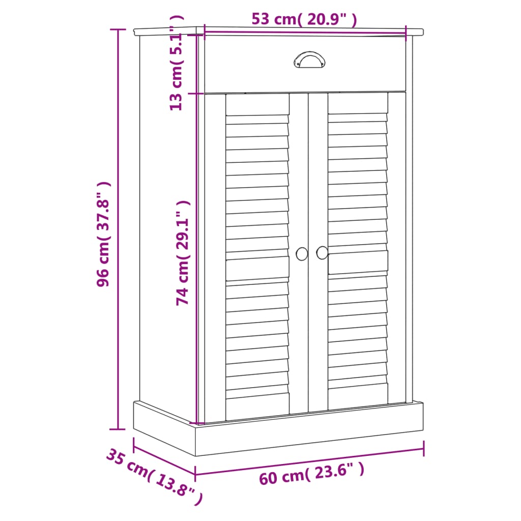 Shoe Cabinet VIGO 60x35x96 cm Solid Wood Pine