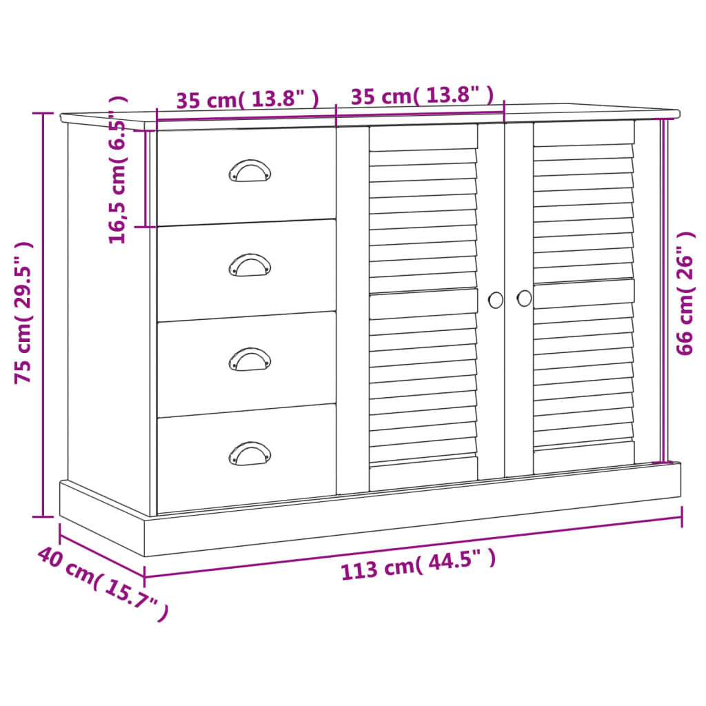 Sideboard with Drawers VIGO 113x40x75 cm Solid Wood Pine