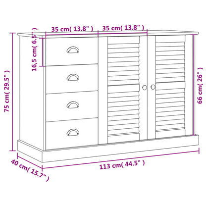 Sideboard with Drawers VIGO 113x40x75 cm White Solid Wood Pine